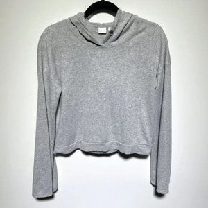 Make Model Womens Grey Crop-Top Hooded Sweatshirt Blouse Size S